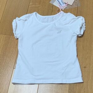 Classic White Kids Tee with Ruffled Sleeves glitter letter L